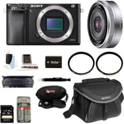 Sony a6000: Alpha A6000 Mirrorless Digital Camera (Body) with 16mm Lens and 32GB Deluxe Accessory Kit