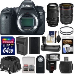Canon EOS 6D Digital SLR Camera Body with 24-70mm f/2.8 L II & 70-300mm IS Lenses + 64GB Card + Case + Flash + Grip + Kit
