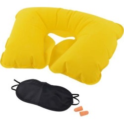 Home U Shape Pillow Stress Relief Inflatable Eyes Mask Earphone Yellow 3 in 1