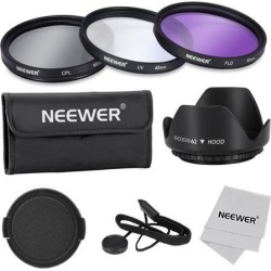 Neewer 62mm Professional Lens Filter Accessory Kit with 62mm Filter Thread Includes Filter Kit (UV, CPL, FLD), Lens Hood, Lens Cap, Pouch, Cleaning