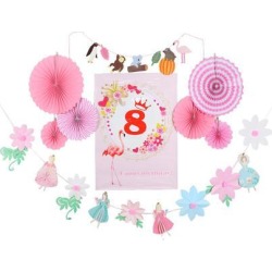 Number Happy Birthday Poster Paper Fan Flower Fairy Flower Banner Set 8