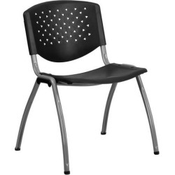 HERCULES Series 880 lb. Capacity Black Plastic Stack Chair with Titanium Frame