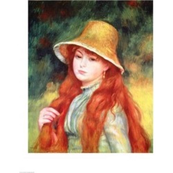Posterazzi BALBAL76824LARGE Young Girl in A Straw Hat 1884 Poster Print by Pierre-Auguste Renoir - 24 x 36 in. - Large