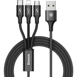 Baseus USB to Lightning+Type C+Micro 3 in 1 Multiple 3A USB Charging Cable fo.
