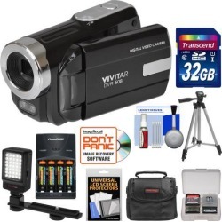 Vivitar DVR-508 HD Digital Video Camera Camcorder (Black) with 32GB Card + Batteries & Charger + Case + LED Video Light + Tripod + Kit
