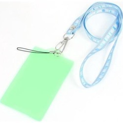 Unique Bargains Lobster Clasp White Blue Neck Strap Vertical Green Plastic Card Holder