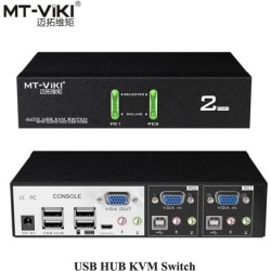 New Design High Class VGA USB KVM Switch 2 Port Hotkey Wired Remote Control with Audio Mic Original Cable Power Adapter