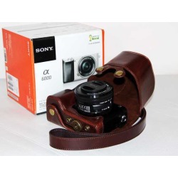 Camera Leather Case Pouch Bag for Sony A6000 16-50mm lens with Strap
