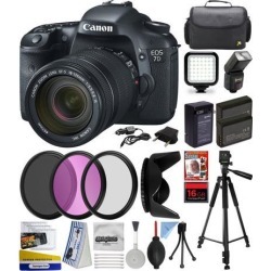 Canon EOS 7D 18MP CMOS Digital SLR Camera with 18-135mm f/3.5-5.6 IS UD Lens with 16GB Memory + Case + Tripod + Flash + LED Light + Two Batteries +.