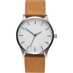 Men Concise Casual Watches Quartz Clock Fashion Army Military Leather Wrist Band Watch Brown white dial