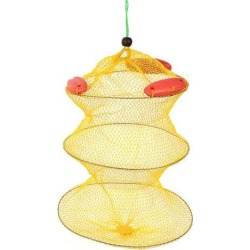 Unique Bargains 0.4 x 0.4 Nylon Portable Fishing Landing Net Fish Angler Mesh Keepnet Crawfish Shrimp Yellow Red