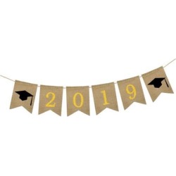 buy  Burlap Grad Banner Decoration Sign 2019 Graduation Party Supplies C cheap online