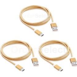 3X Micro USB Nylon Braided USB A to B Charger Data Cable Cord (U2A1-MCB-01GLD)