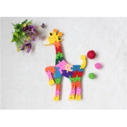 Children's Educational Toys 26 English Letters Digital Cognitive Wooden Building Blocks Sika Deer
