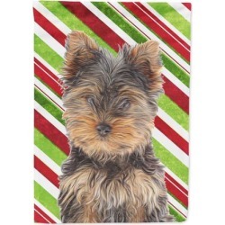 Candy Cane Holiday Christmas Yorkie Puppy / Yorkshire Terrier Flag Garden Size KJ1174GF