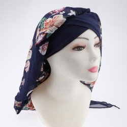 Women Elastic Head Scarf Turbans Night Sleep Hat Chemo Hair Loss Wrap Cap Dark Blue