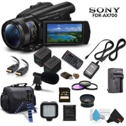 Sony Handycam FDR-AX700 4K HD Video Camera Camcorder Intl Model + Extra Battery and Charger + 3 Piece Filter Kit + Wide Angle Lens + Case + Tripod and