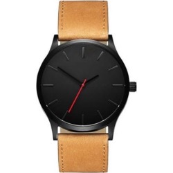 Men Concise Casual Watches Quartz Clock Fashion Army Military Leather Wrist Band Watch Brown black dial