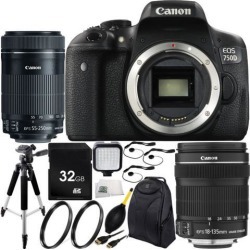 Canon EOS 750D/T6i DSLR Camera with EF-S 18-135mm f/3.5-5.6 IS STM Lens & EF-S 55-250mm f/4-5.6 IS STM Lens 12PC Accessory Kit. Includes 32GB.