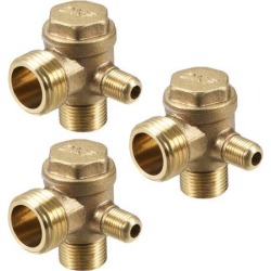 Air Compressor Check Valve 90 Degree Right Male Threaded Brass Connector 1/8' x 3/8' x 1/2' 3Pcs