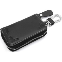 Universal Flower Printing Faux Leather Zipper Closure Car Key Holder Pouch Black