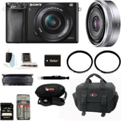 Sony a6000: Alpha A6000 Mirrorless Digital Camera with 16-50mm and 16mm Lens Bundle and 32GB Deluxe Accessory Kit