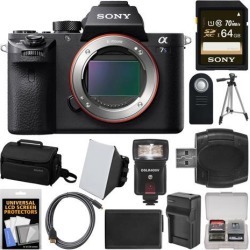 Sony Alpha A7S II 4K Wi-Fi Digital Camera Body with 64GB Card + Case + Flash + Soft Box + Battery & Charger + Tripod + Kit