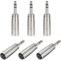 XLR Male to 1/4' Male TRS Adapter, Gender Changer - XLR-M to 6.35mm Balanced Coupler Adapters, Balanced Plug In Audio Connector, Mic Male Plug 6pcs