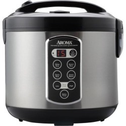 AROMA ARC-2000ASB Stainless Steel Professional 20-Cup (Cooked) Digital Cool-Touch Rice Cooker, Food Steamer and Slow Cooker