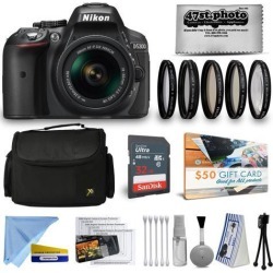 Nikon D5300 DSLR Camera with 18-55mm Lens + Professional 5PC Filter Kit + 32GB Memory Card + Accessories Bundle