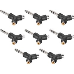 6.35mm Male to 2 RCA Female Y Shape Connector Stereo Audio Video Cable Adapter Splitter Black 8Pcs