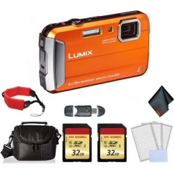 Panasonic Lumix Waterproof Digital Camera (Orange) - Bundle with 2x 32GB Memory cards + Floating Wrist Strap + LCD Screen Protectors and MORE