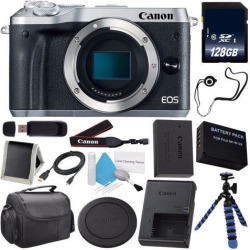 Canon EOS M6 Mirrorless Digital Camera (Silver) 1725C001 (International Model) + LP-E17 Replacement Lithium Ion Battery + 128GB SDXC Class 10 Memory