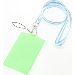 Unique Bargains Lobster Clasp Striped Nylon Neck Strap Vertical Green Plastic Card Holder