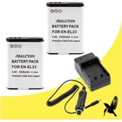 Two Halcyon 2350 mAH Lithium Ion Replacement Battery and Charger Kit for Nikon COOLPIX P600 Digital Camera and Nikon EN-EL23