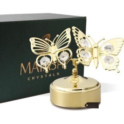 24k Gold Plated Double Butterfly Music Box Made With Genuine Matashi Crystals
