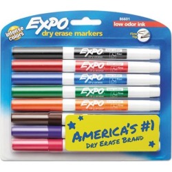 Low-Odor Dry-Erase Marker, Fine Point, Assorted, 8/set