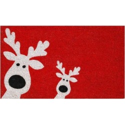 Home & More Peeking Reindeer Outdoor Doormat, White