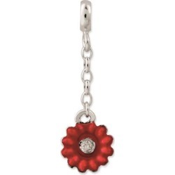 Sterling Silver Red Enameled Flower w/CZ 1/2in Dangle Enhancer