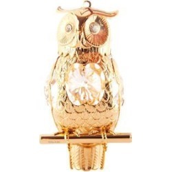 New Matashi CT0366 24K Gold Plated Highly Polished Owl Ornament Made with Genuine Matashi Crystals
