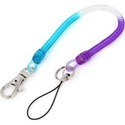 Global Bargains Blue Purple Clear Plastic Elastic Spiral Coil Strap Lanyard for Keys Phone