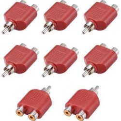 RCA Male to 2 RCA Female Connector Splitter Adapter Coupler Red 8Pcs for Stereo Audio Video AV TV Cable Convert