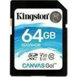 Kingston Canvas Go! 64GB SDXC 90R/45W U3 UHS-I V30 Flash Memory Card (SDG/64GB)