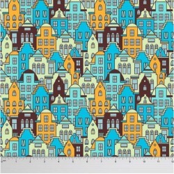Soimoi Architectural Printed Dressmaking 60 GSM Cotton Fabric For Sewing By The Meter 58 Inches Wide - Turquoise