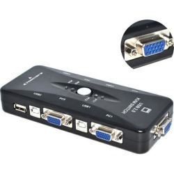 4 Port VGA USB KVM Switch Manual Button Press Classic Model 1 Set Keyboard Mouse Control 4 PCs with 4pcs 1.5m Original Cable 401UK