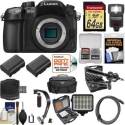 Panasonic Lumix DMC-GH4 4K Micro Four Thirds Digital Camera Body with 64GB Card + Case + Flash + 2 Batteries + Microphone & LED Light + Stabilizer Kit