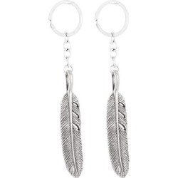 Silver Gray Feather Shaped Pendant Keyring Keychain Key Ring 13.5cm 2Pcs