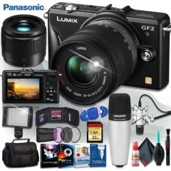 Panasonic Lumix G DMC-GF2K Camera (BODY ONLY) + Panasonic Lumix G 25mm f/1.7 ASPH. Lens + Samson Microphone + Corel Program Kit + Camera Case + 32gb