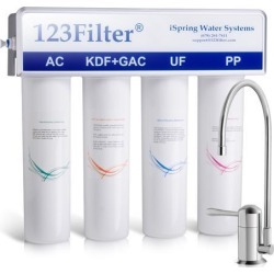 iSpring 4-Stage Ultrafiltration Water Filter System CU-A4 with Sediment, UF, KDF, and Activated Carbon Filtration Media