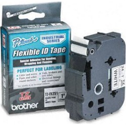 Brother 1' Black on White Flexible ID Tape - 15/16' Width x 26 1/4 ft Length - Rectangle - Thermal Transfer - White - 1